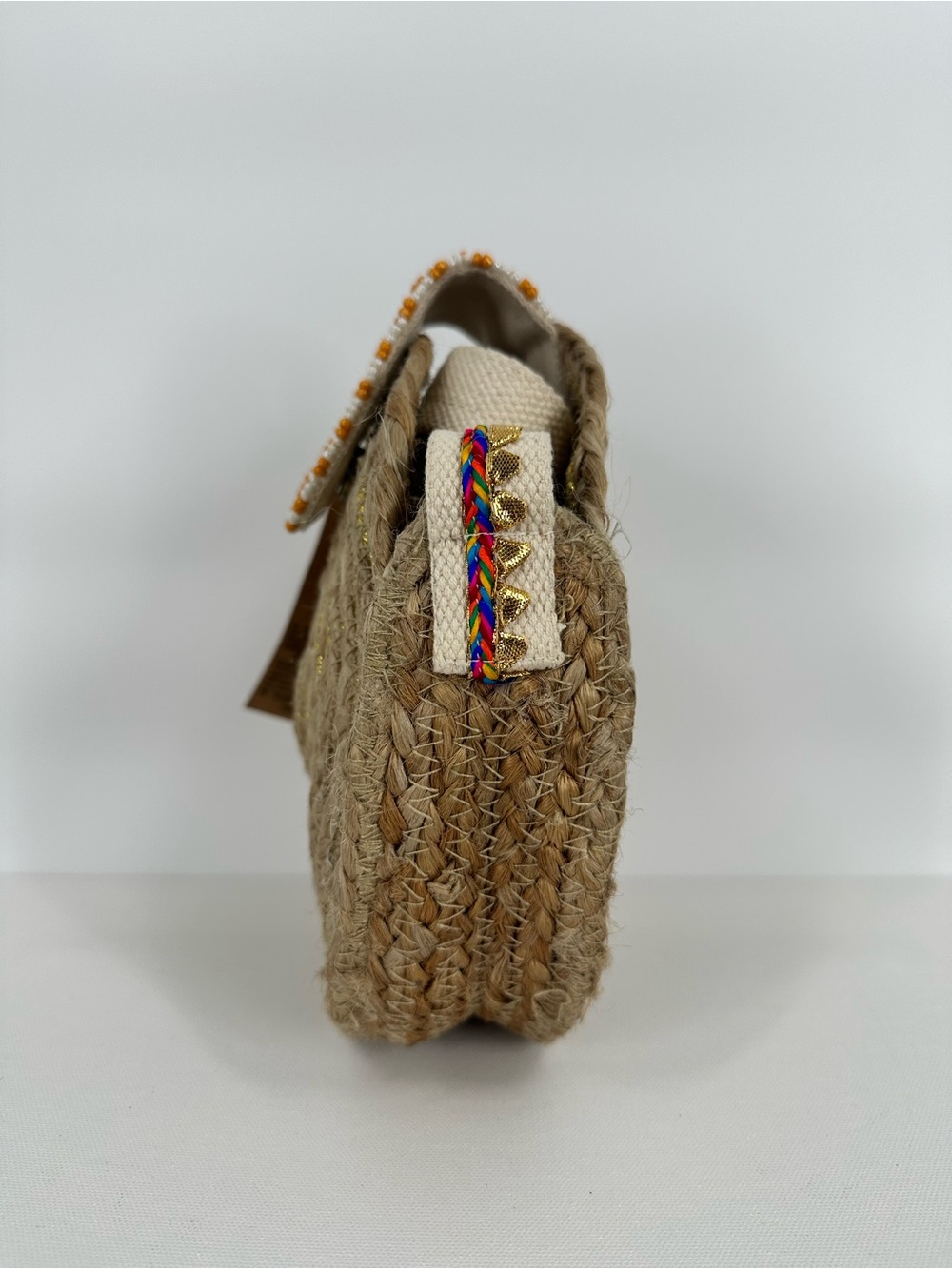 ZOI By Mufubu 100% Hand Crafted Round Woven Jute Beaded Crossbody Hand Bag NWT - Picture 3 of 16